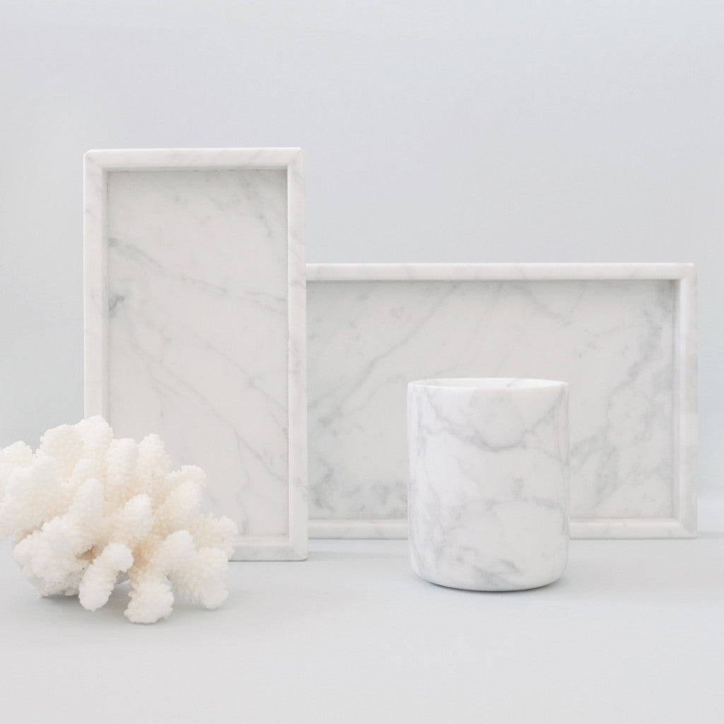 (DISPLAY SAMPLE) White Marble Rectangular Marble Tray (Large)