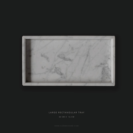 (DISPLAY SAMPLE) White Marble Rectangular Marble Tray (Large)