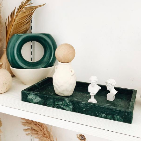 Green Marble Rectangular Marble Tray (Large)