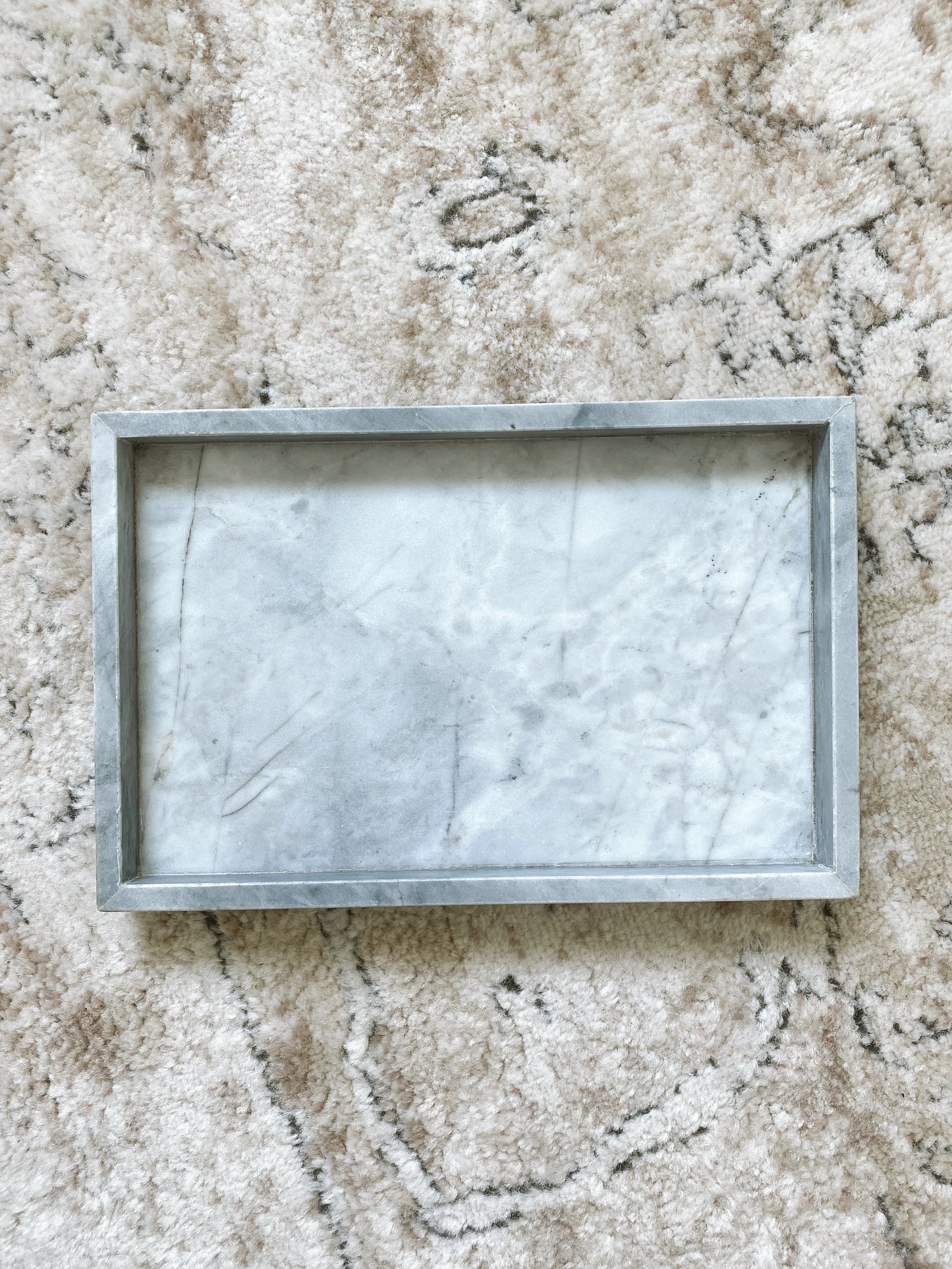 (DISPLAY SAMPLE) White Marble Rectangular Marble Tray (Large)