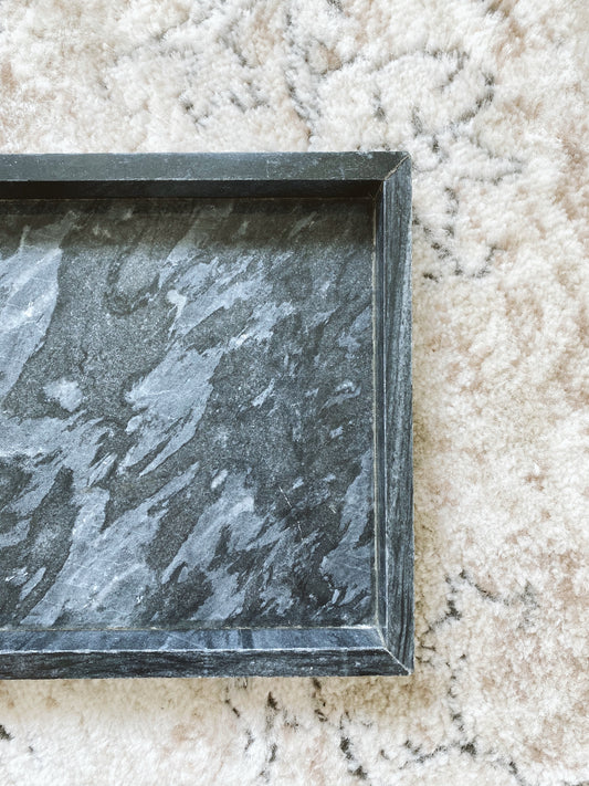 (DISPLAY SAMPLE) Black Marble Rectangular Marble Tray (Large)