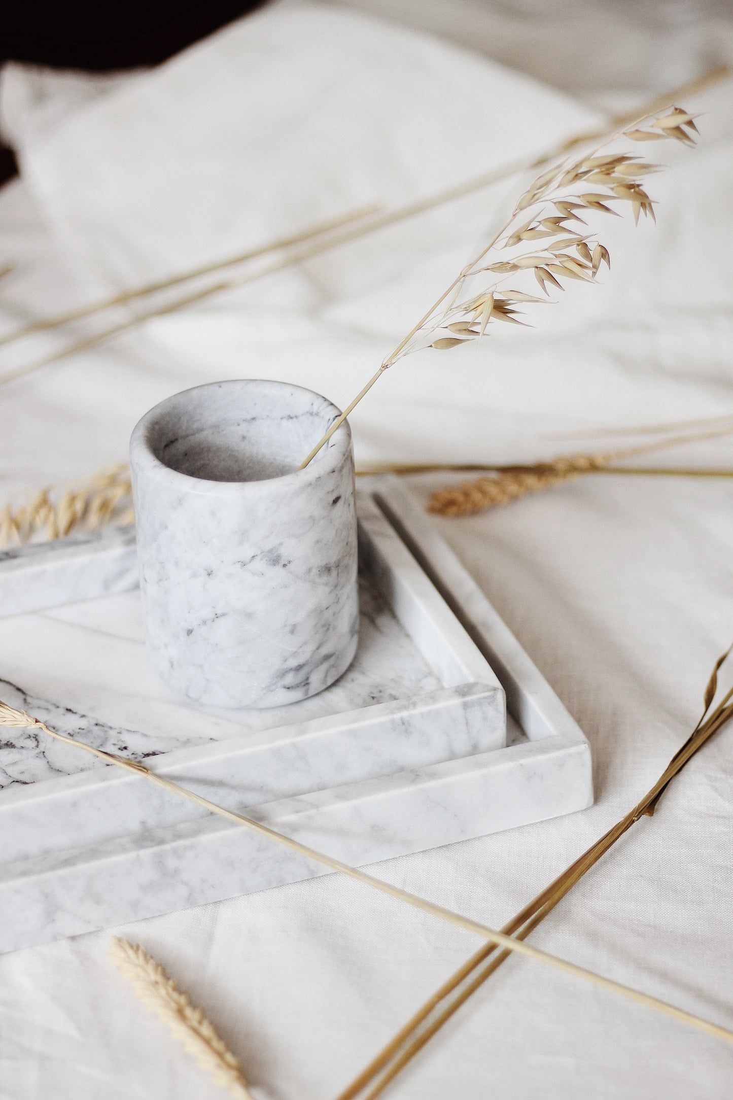 White Marble Rectangular Marble Tray (Large)