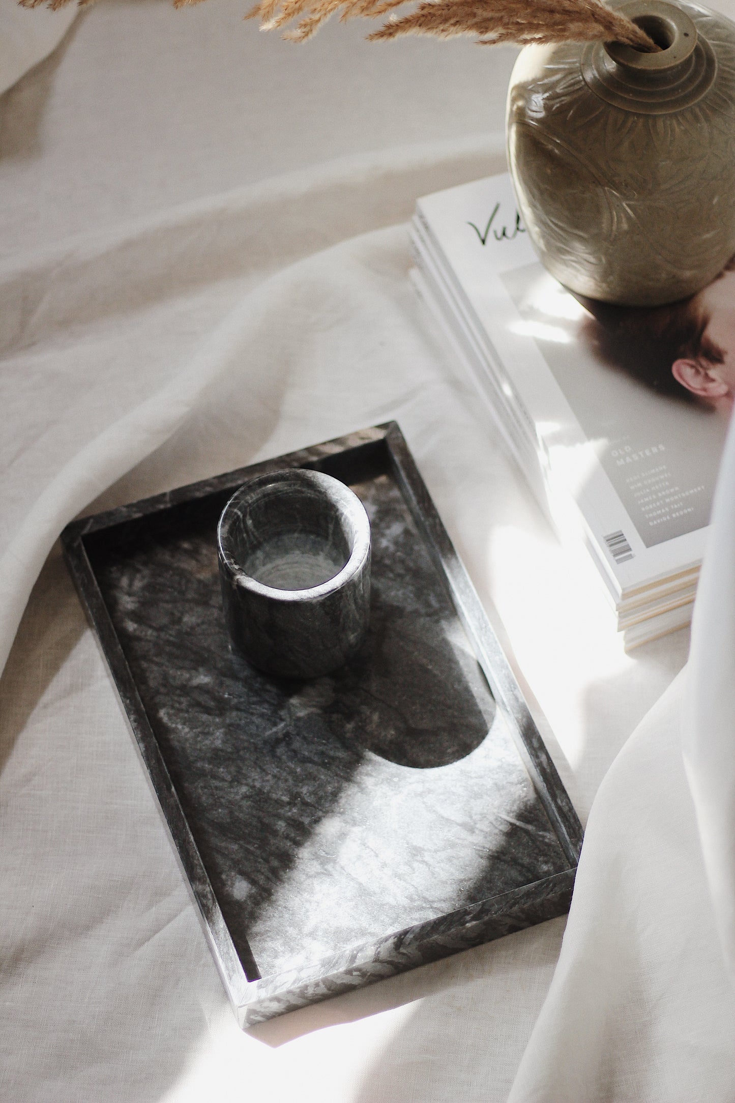 Black Marble Rectangular Marble Tray (Large)