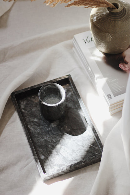 Black Marble Rectangular Marble Tray (Large)