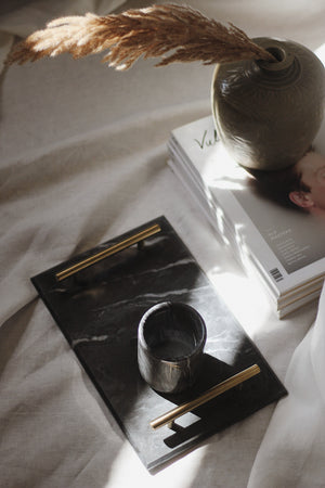 (DISPLAY SAMPLE) Black Rectangular Tray with Handles