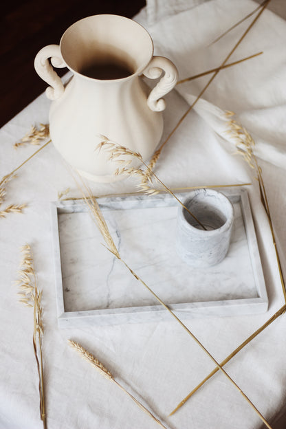 White Marble Rectangular Marble Tray (Large)