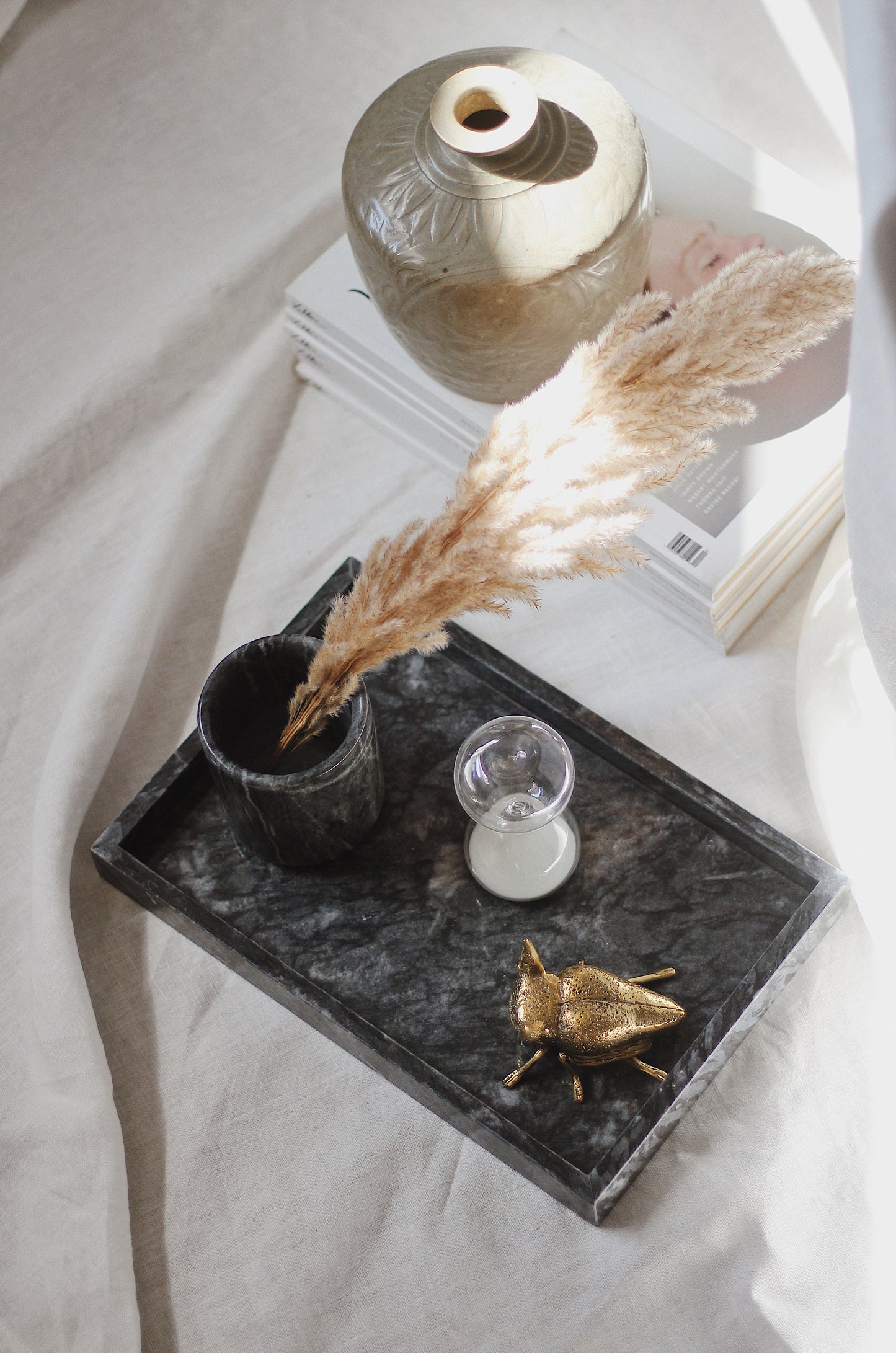 Black Marble Rectangular Marble Tray (Large)