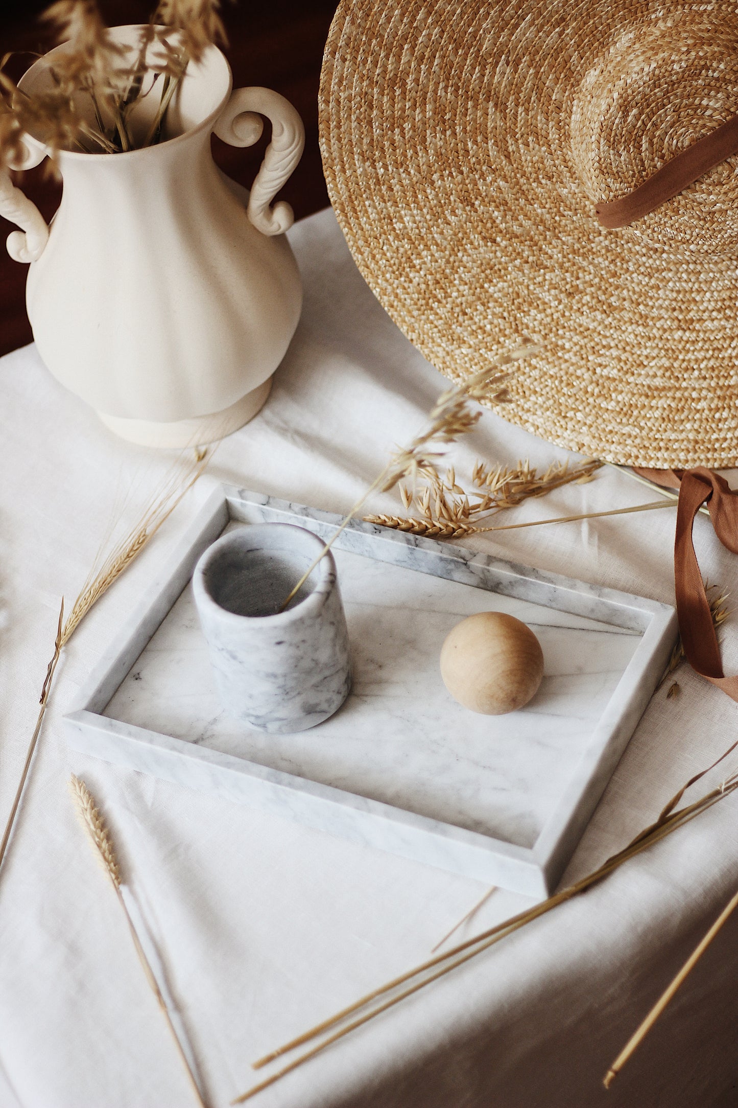 White Marble Rectangular Marble Tray (Large)