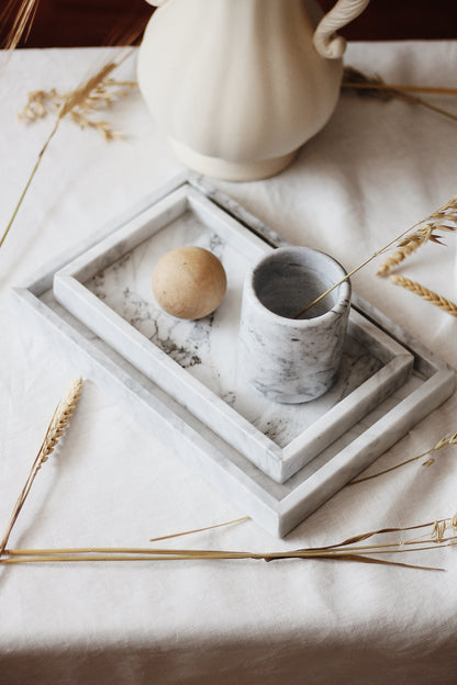 White Marble Rectangular Marble Tray (Large)