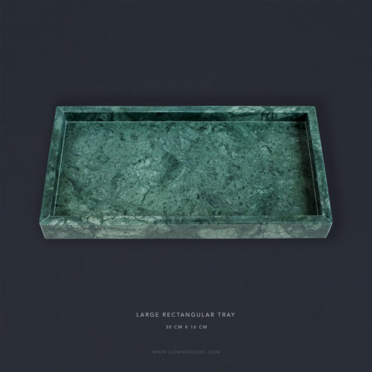 (DISPLAY SAMPLE) Green Marble Rectangular Marble Tray (Large)