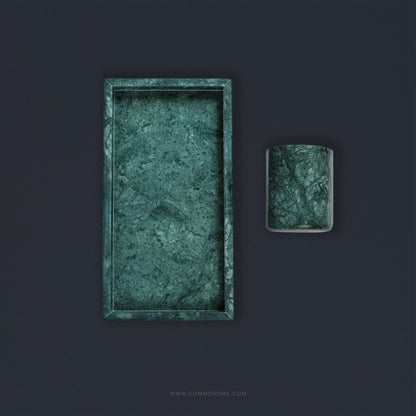 Green Marble Rectangular Marble Tray (Large)