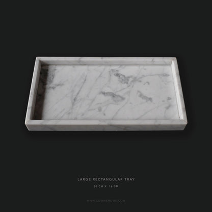 (DISPLAY SAMPLE) White Marble Rectangular Marble Tray (Large)