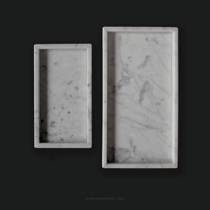 (DISPLAY SAMPLE) White Marble Rectangular Marble Tray (Large)