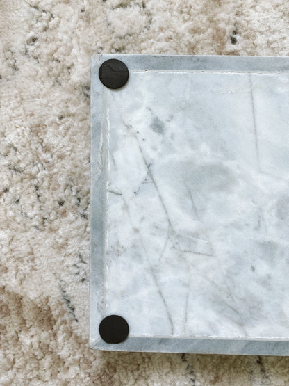 (DISPLAY SAMPLE) White Marble Rectangular Marble Tray (Large)
