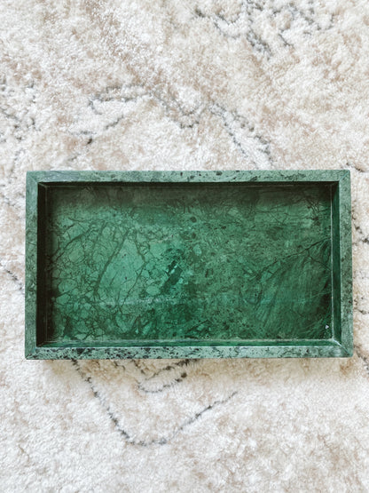 (DISPLAY SAMPLE) Green Marble Rectangular Marble Tray (Large)