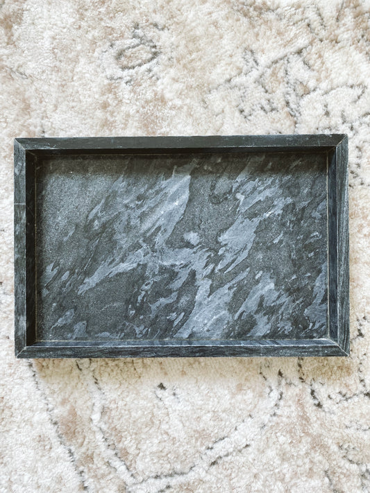 (DISPLAY SAMPLE) Black Marble Rectangular Marble Tray (Large)