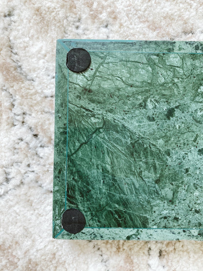 (DISPLAY SAMPLE) Green Marble Rectangular Marble Tray (Large)
