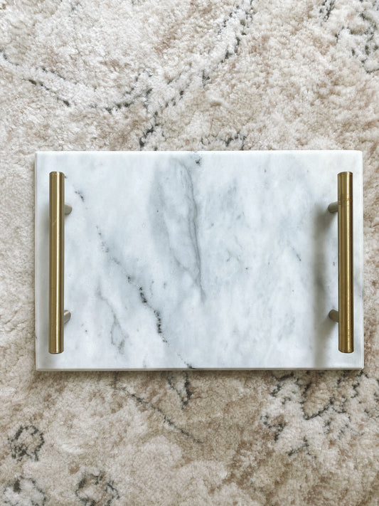(DISPLAY SAMPLE) White Rectangular Tray with Handles