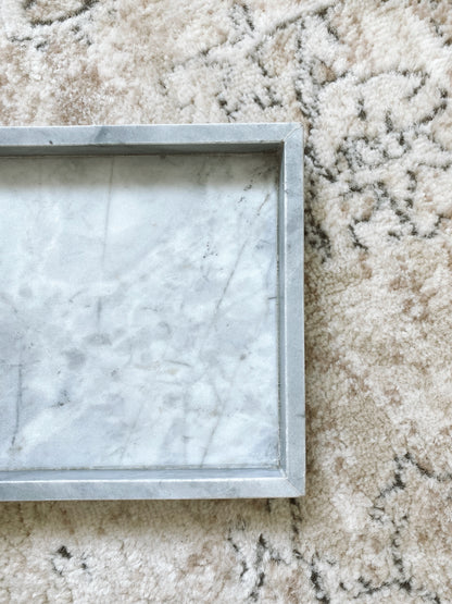 (DISPLAY SAMPLE) White Marble Rectangular Marble Tray (Large)