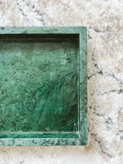 (DISPLAY SAMPLE) Green Marble Rectangular Marble Tray (Large)